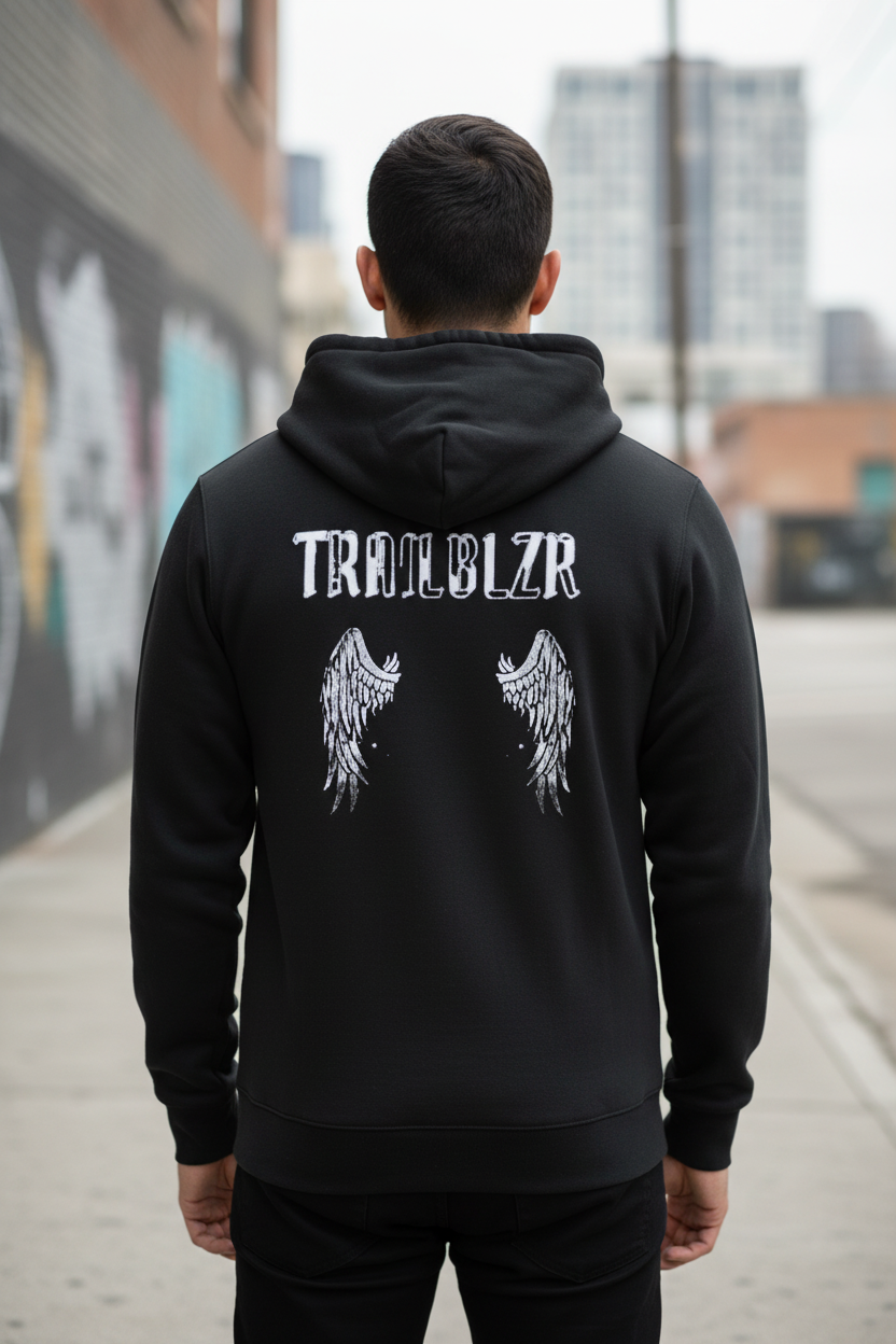 Black TRAILBLZR Zip-up Hoodie Back View