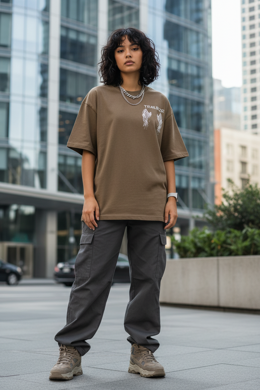 Female Model Brown T-Shirt