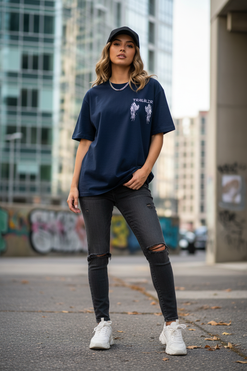 Female Model Navy T-Shirt