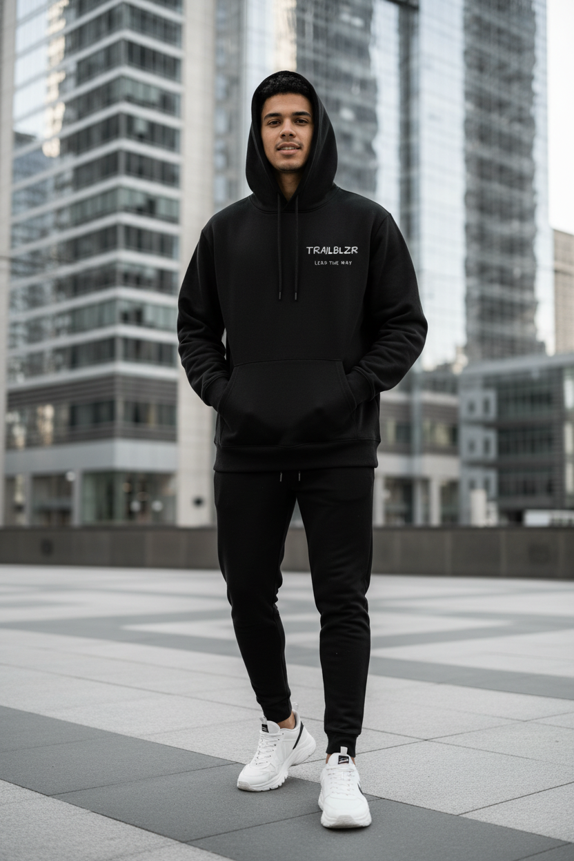 Male Model Black Hoodie Correct Placement