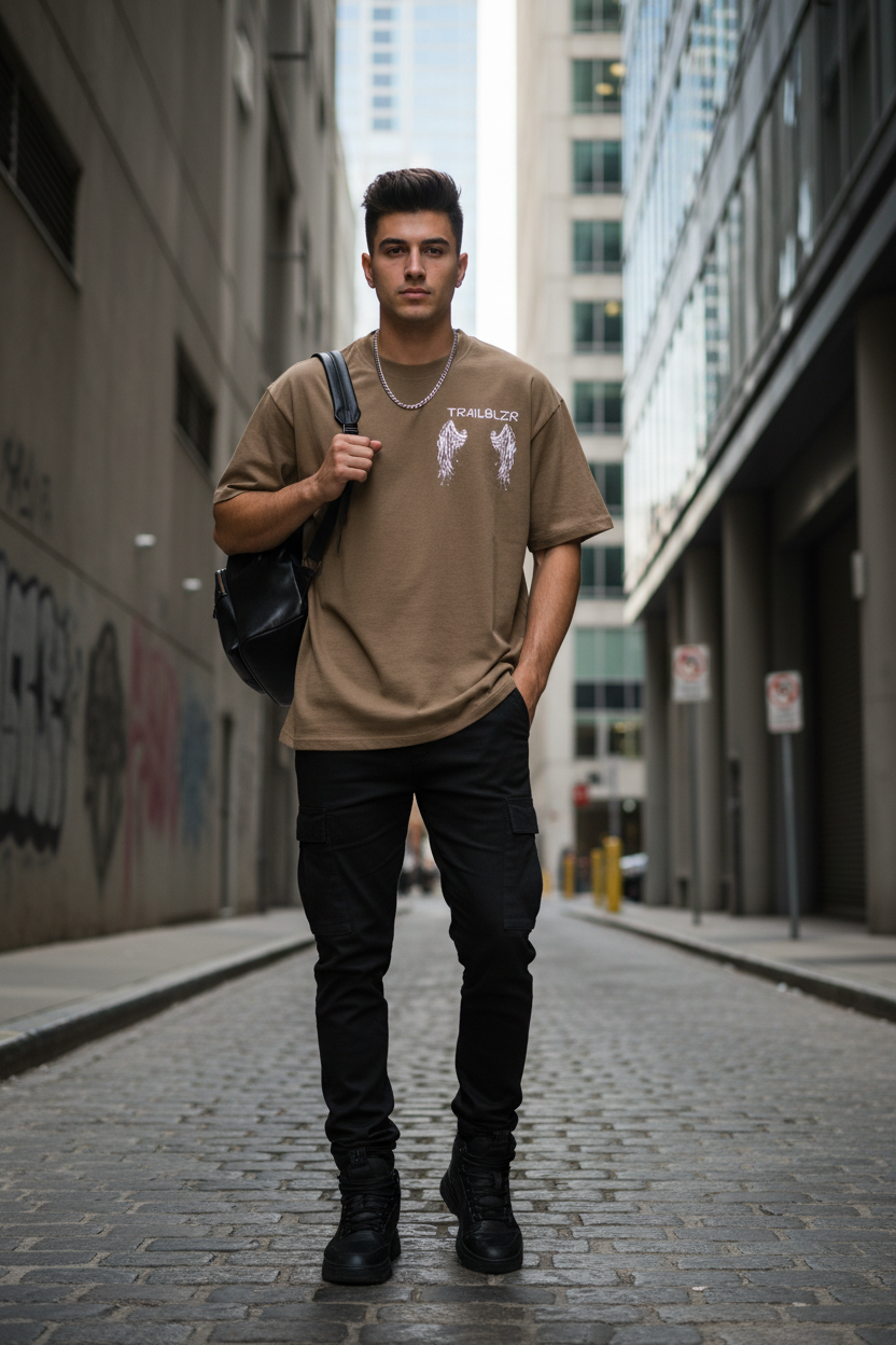 Male Model Brown T-Shirt