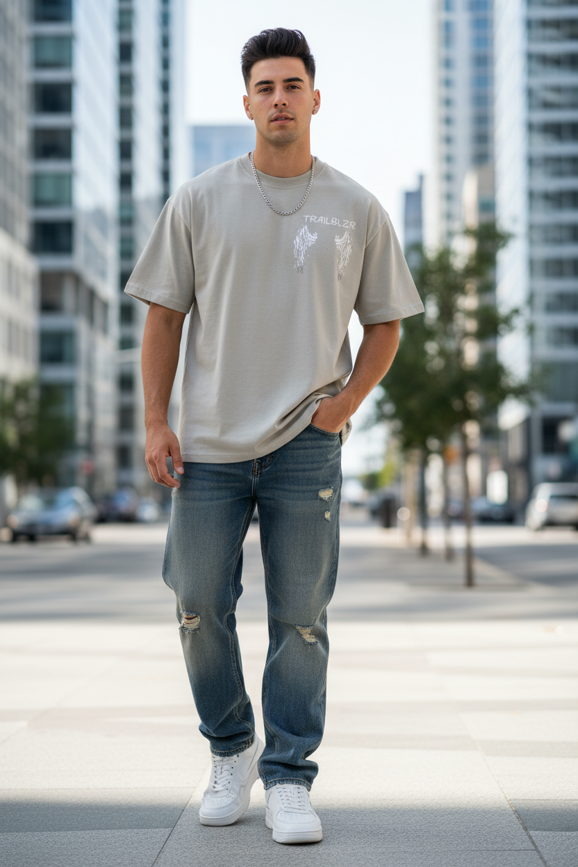 Male Model Light Grey T-Shirt