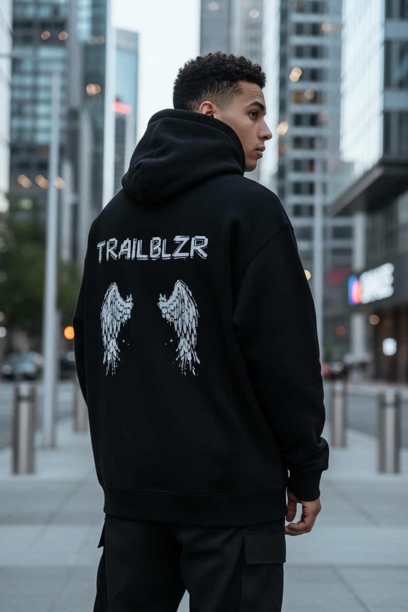 Men's Black Hoodie Back View